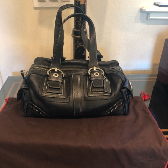 COACH BLACK LEATHER SATCHEL PREOWNED Great Beautiful Condition! - Picture 8 of 16